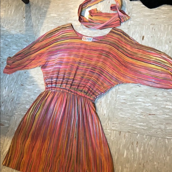 Ermie silk Watercolor painted striped dress - Picture 8 of 10